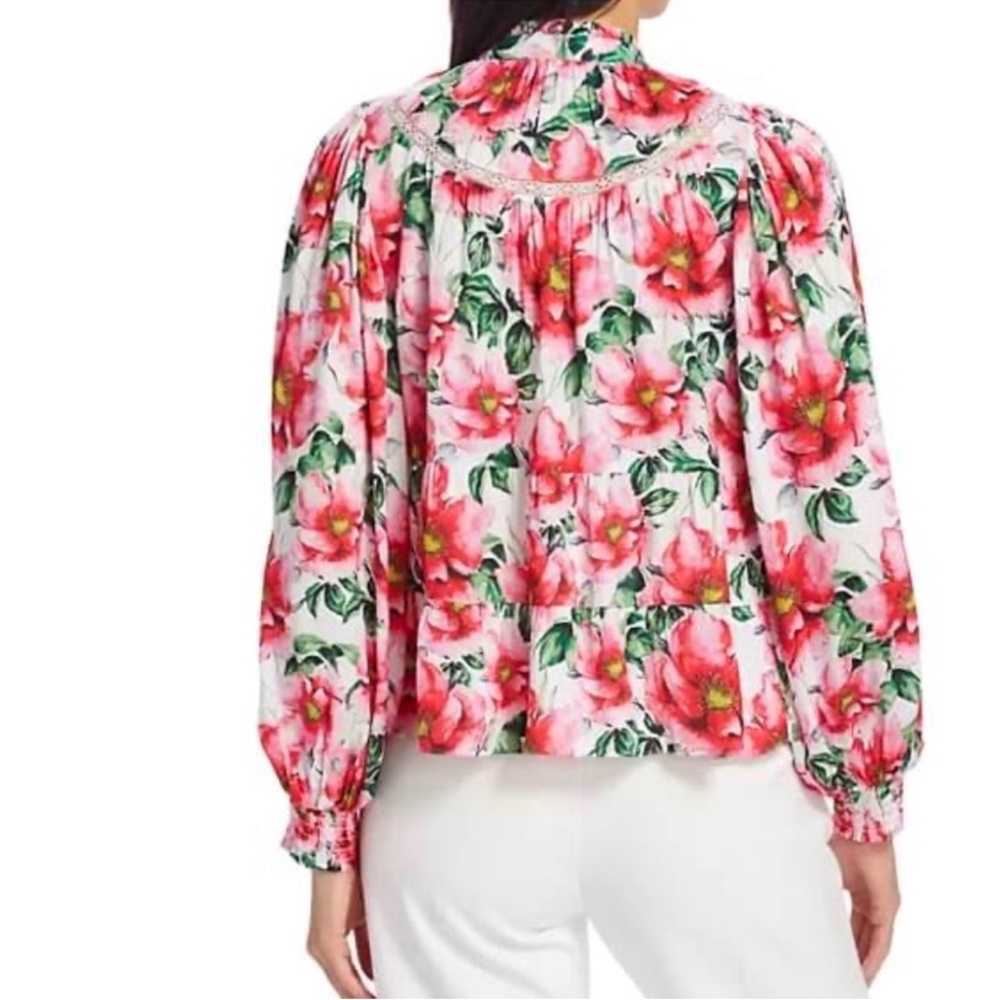NWT Alice + Olivia Jacelyn Floral Boho Blouson Blouse in Red/White Size XS - Picture 8 of 17
